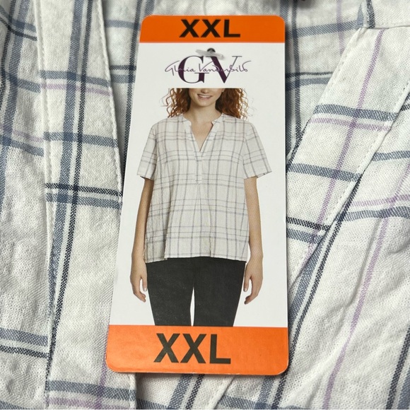 Gloria Vanderbilt Women's V-Neck, Short Sleeve High-Low Hem, Work Blouse Top NWT - Picture 2 of 7